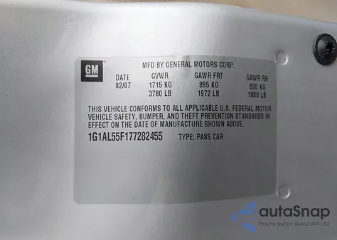 2007 Chevrolet Cobalt Lt из США, поврежденный, VIN 1G1AL55F177282455